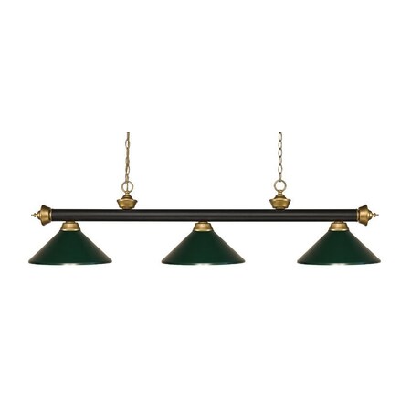 Z-Lite Riviera 3 Light Billiard Light, Bronze + Satin Gold & Dark Green 200-3BRZ+SG-MDG